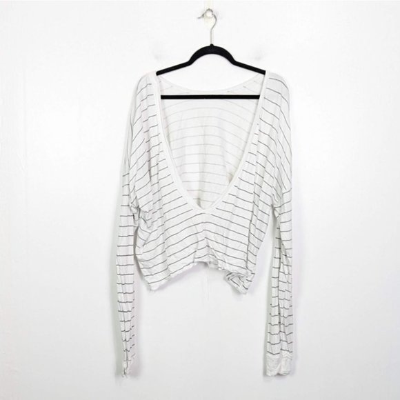Wildfox oversized Striped Deep V-Neck Sweater Cropped Size M - Picture 1 of 5